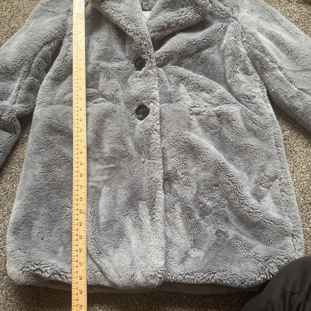 Sam Edelman Small Faux Fur Satin Lined Notch Collar Women's Coat Gray - Picture 7 of 8